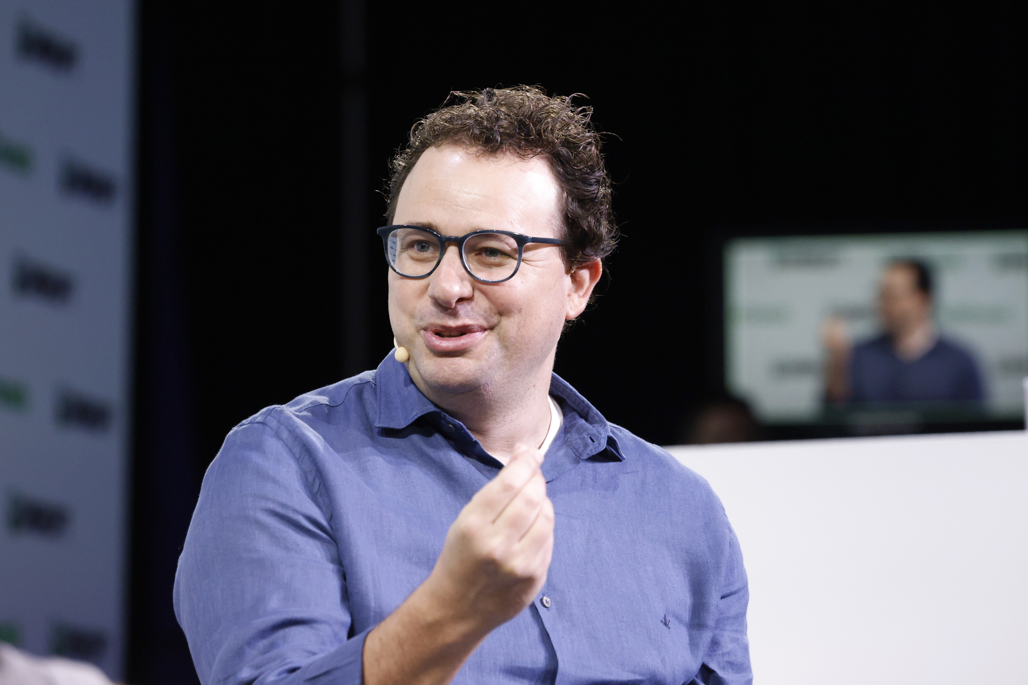 Dario Amodei speaking at TechCrunch Disrupt on 20 September 2023; archival photograph